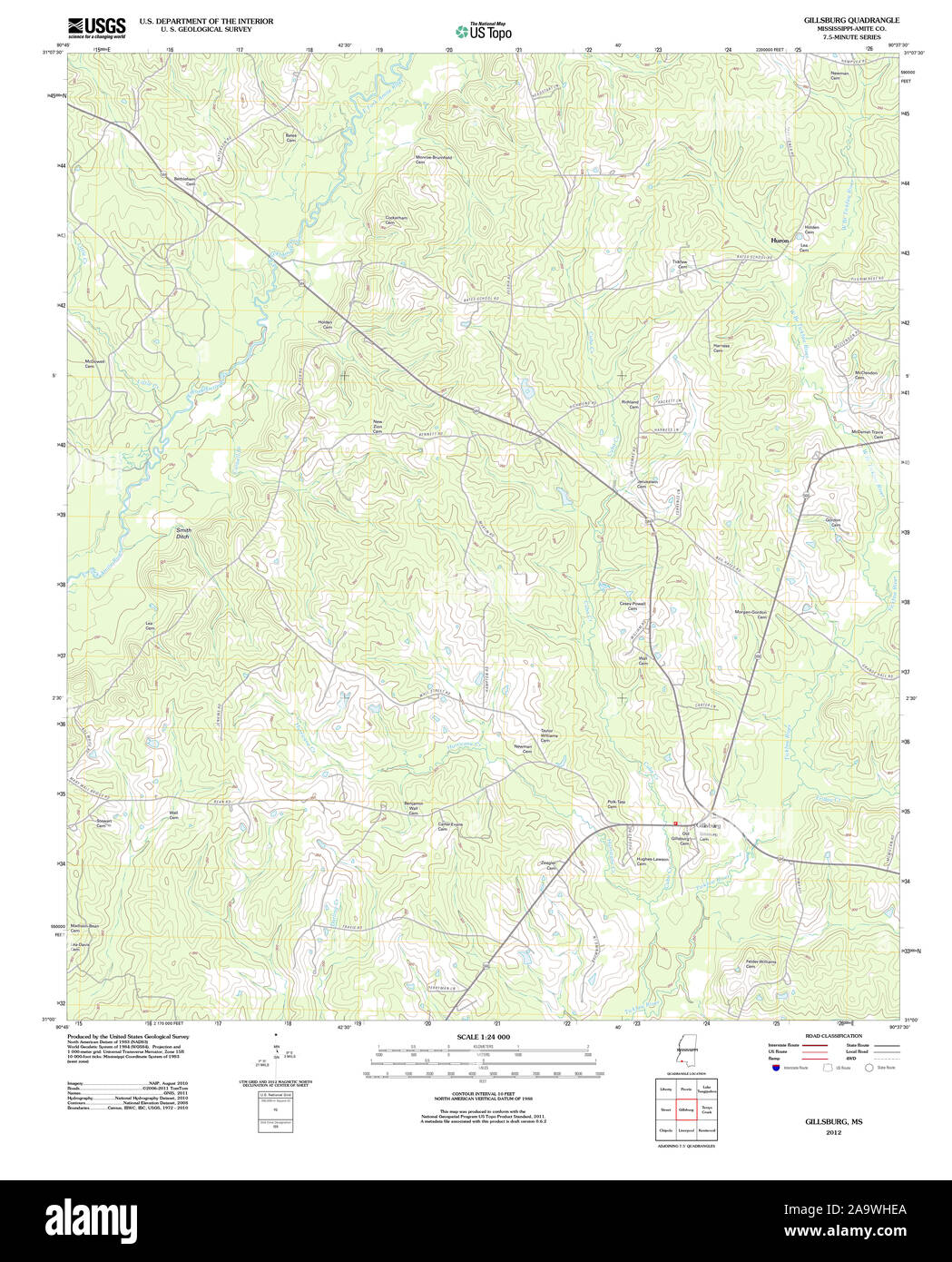USGS TOPO Map Mississippi MS Gillsburg 20120419 TM Restoration Stock Photo Alamy