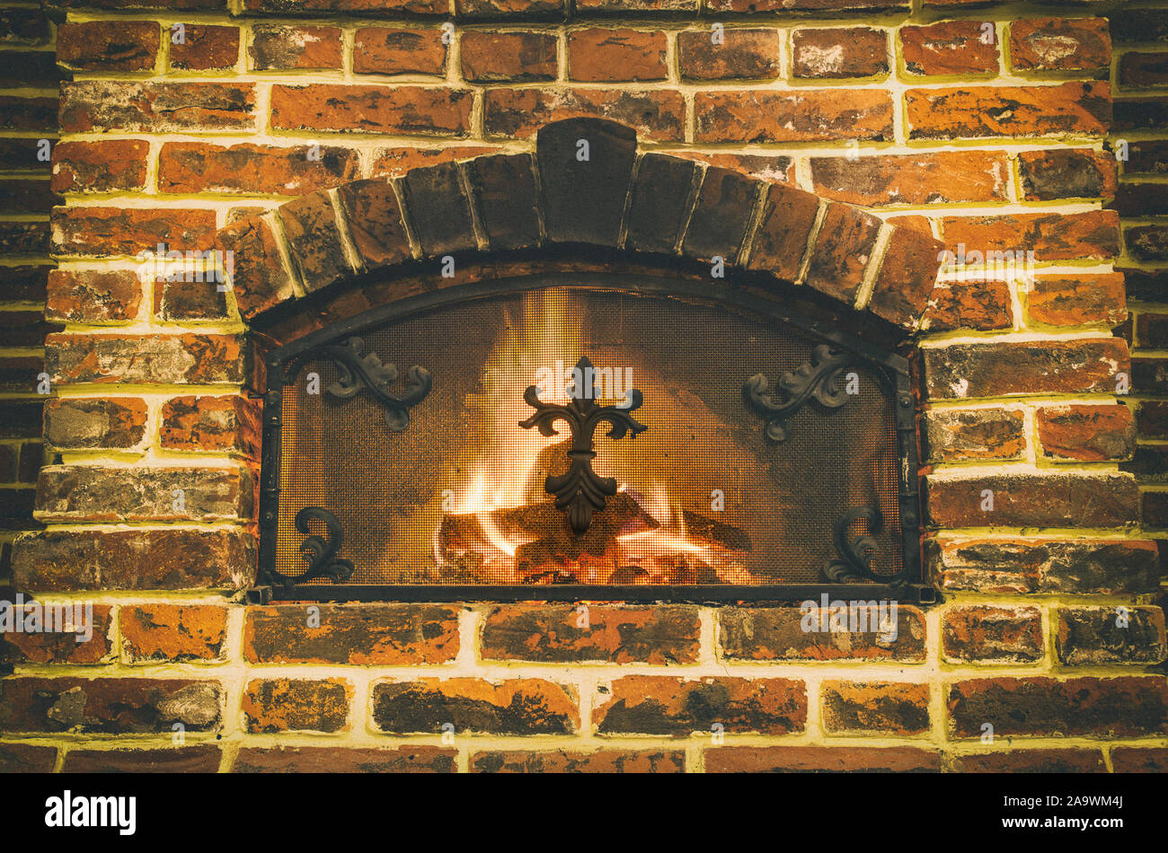 Old Stone Fireplace Brightly Burning Stock Photo 333093506 Alamy