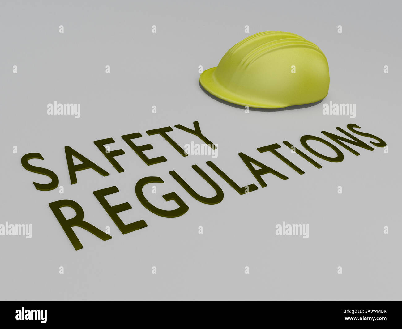3D illustration of Safety Regulations title under a safety helmet Stock