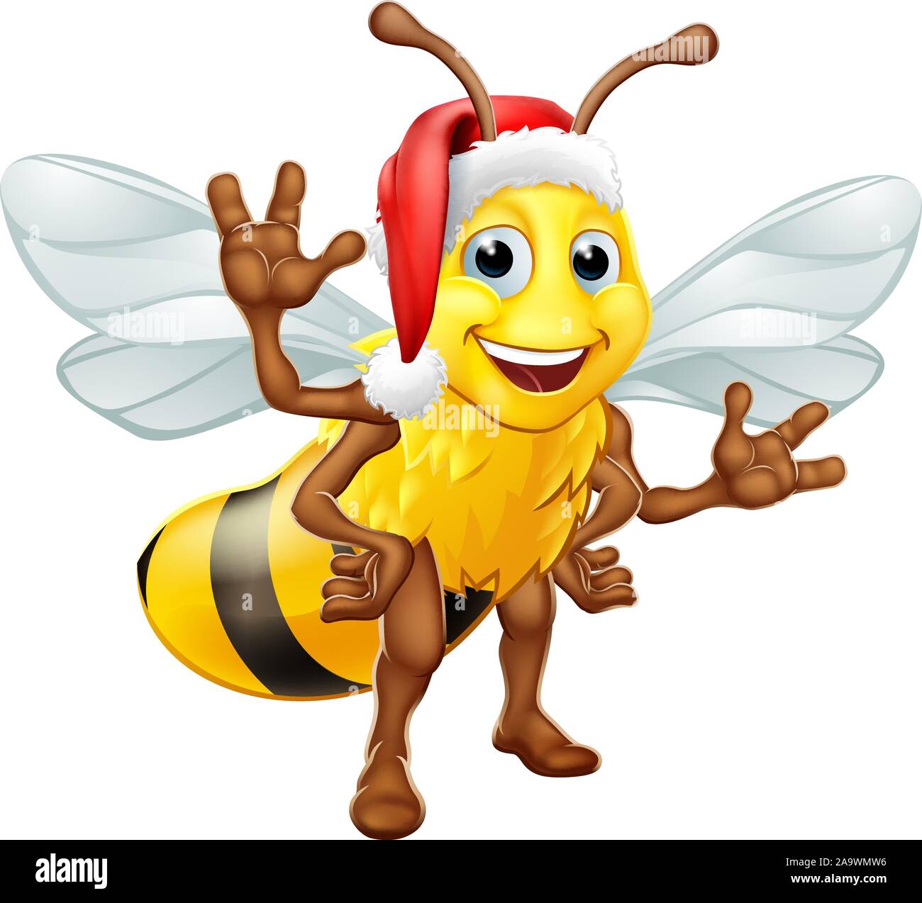 Honey Bumble Bee in Santa Christmas Hat Cartoon Stock Vector