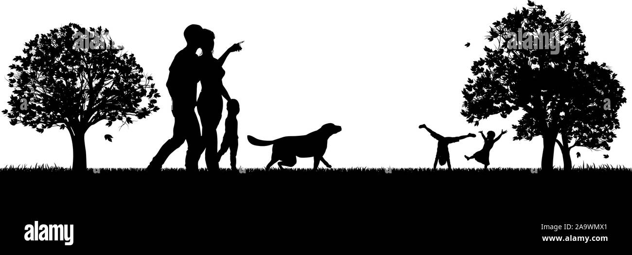 People Enjoying the Park Silhouettes Stock Vector