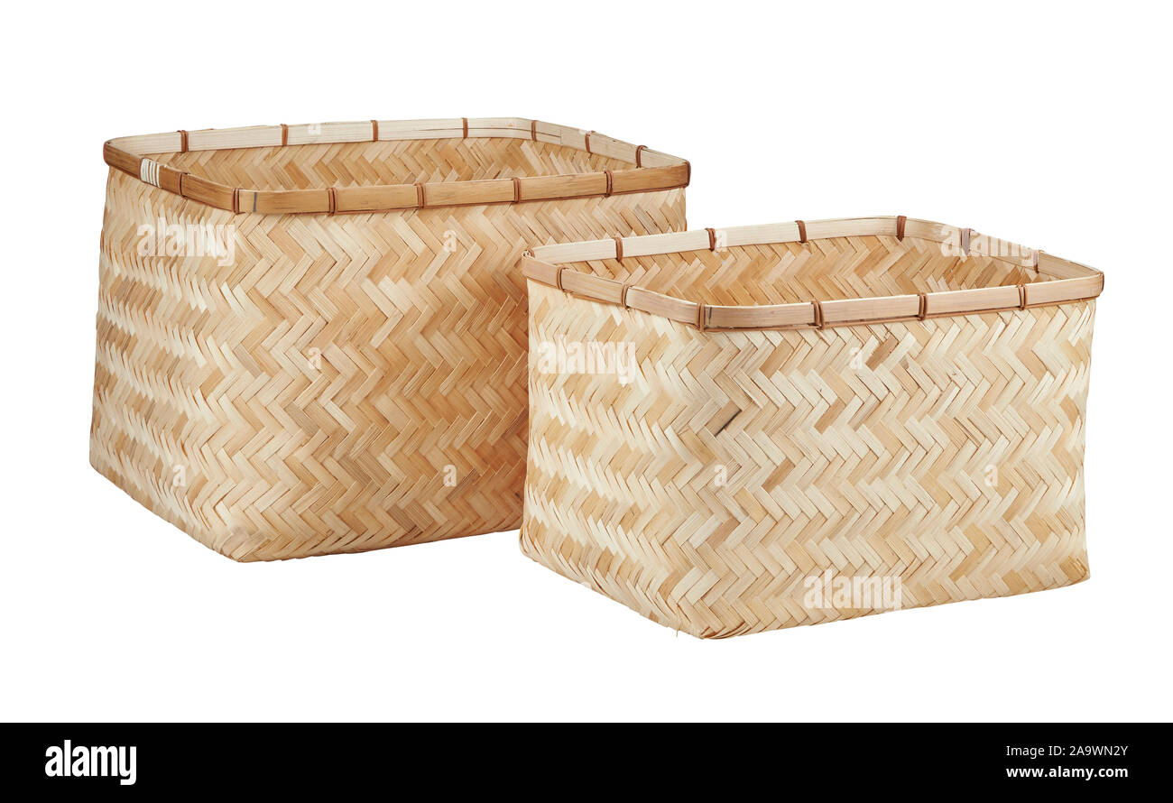 Bamboo baskets isolated on white background with clipping path Stock