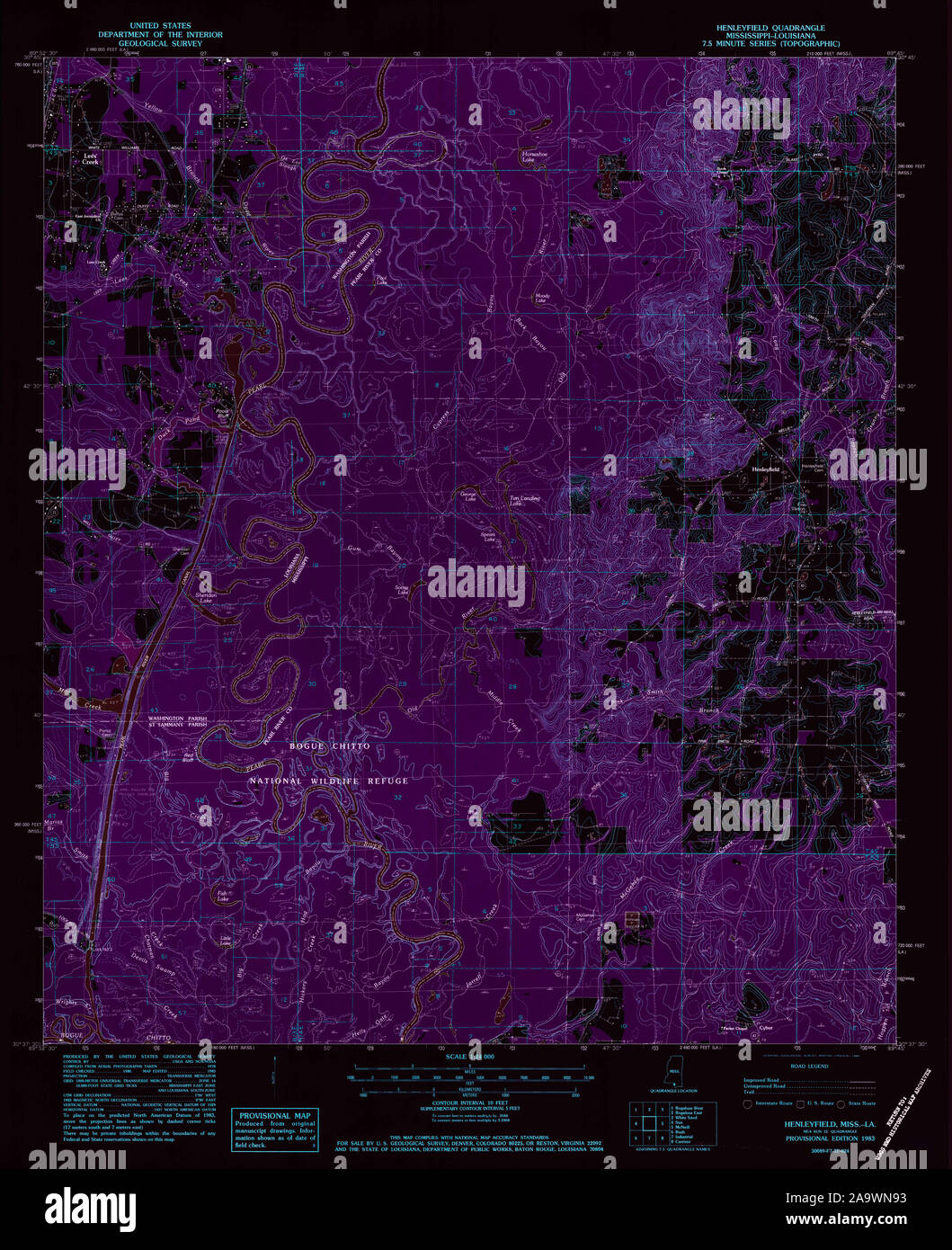 USGS TOPO Map Mississippi MS Henleyfield 335789 1983 24000 Inverted