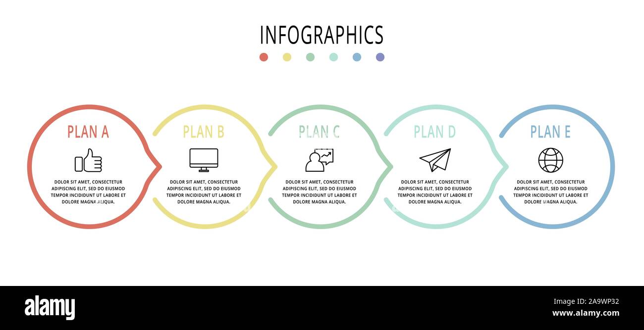 Vector flat line template circle infographics. Business concept with 5 ...