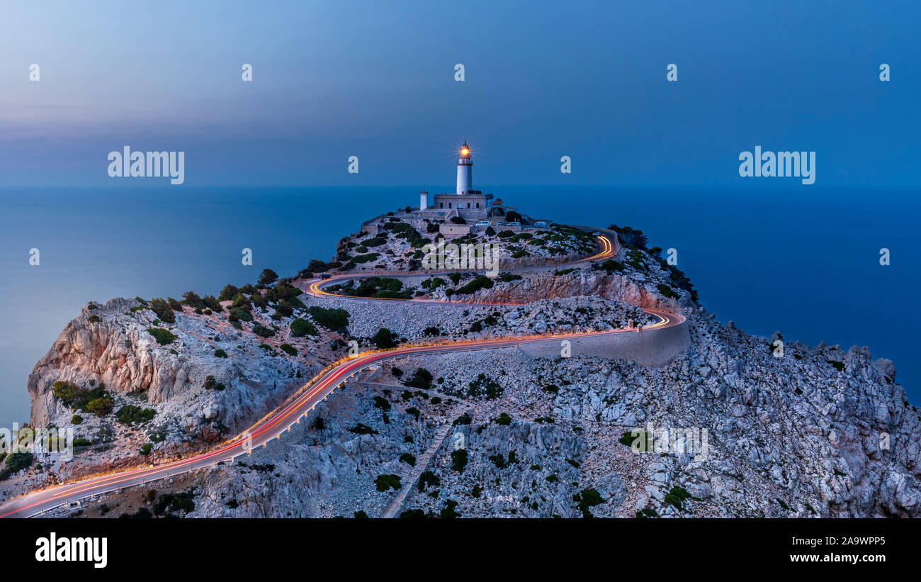 view of the lighthouse of Formentor at dusk Stock Photo