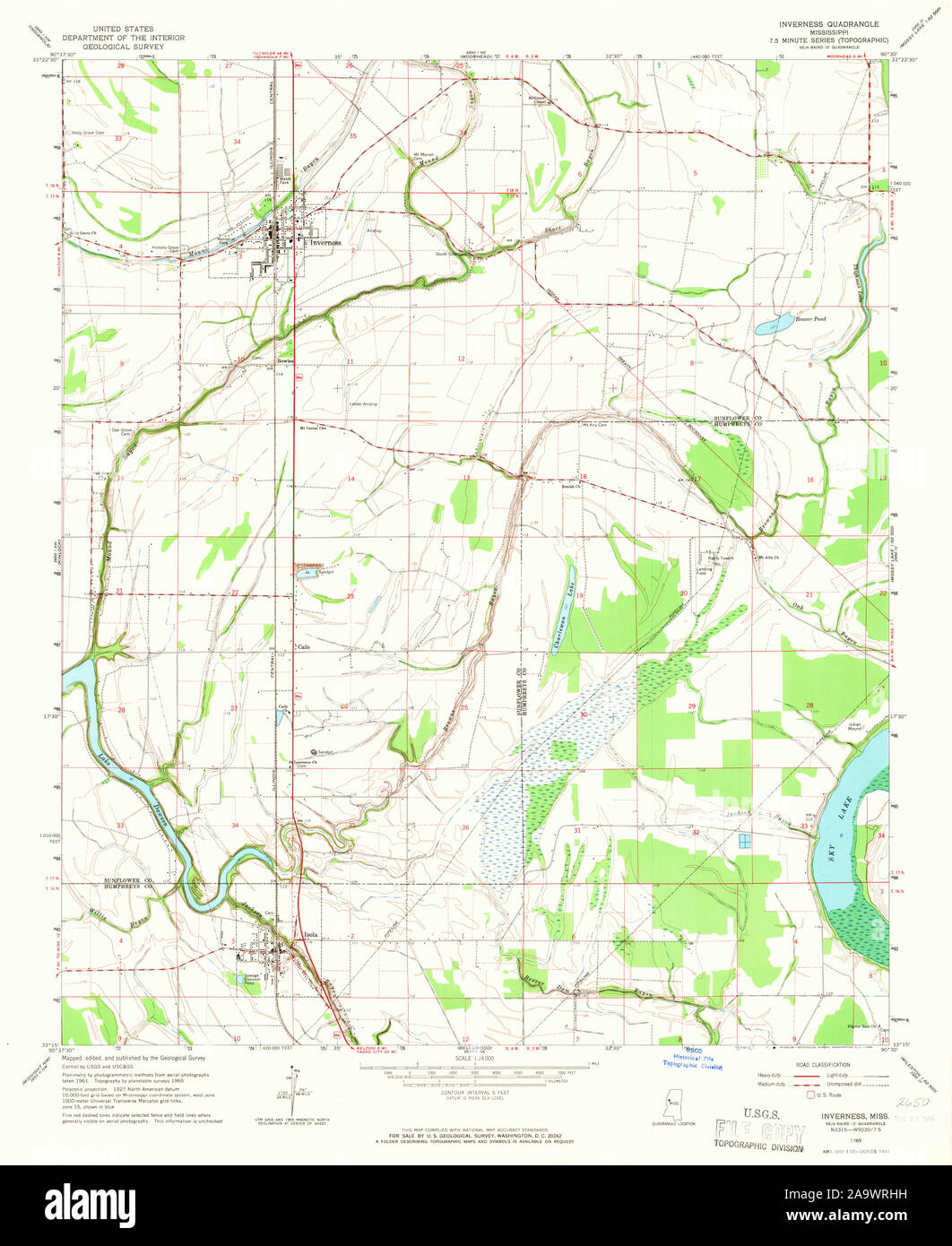 USGS TOPO Map Mississippi MS Inverness 335867 1965 24000 Restoration Stock Photo