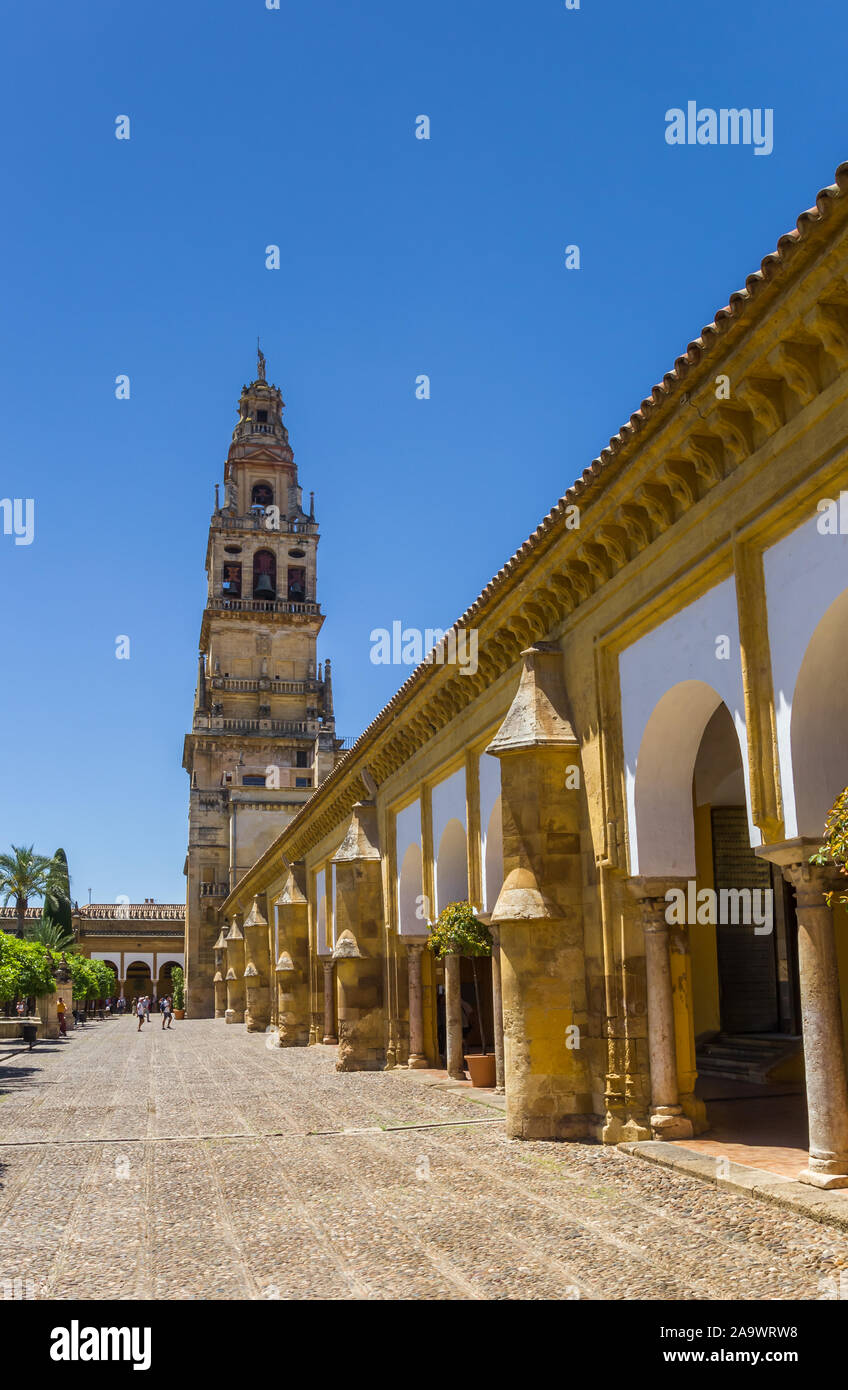 Bell tower at the courtyard of the mosque cathedral in Cordoba, Spain Stock Photo