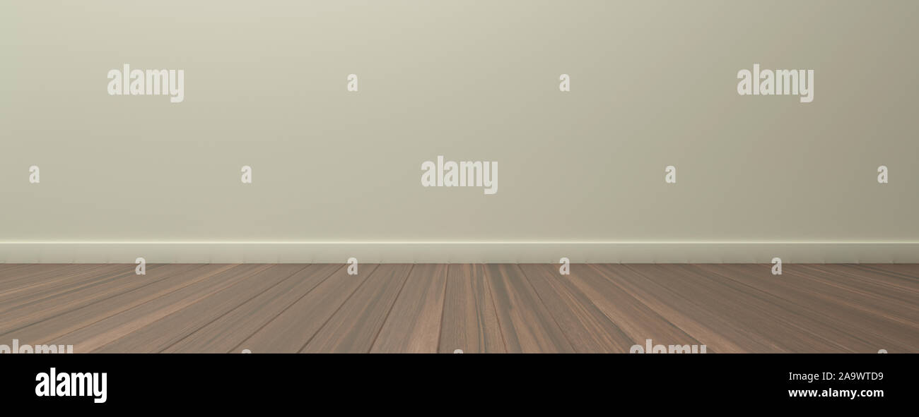 Empty room, wooden floor and painted blank wall, template mockup for
