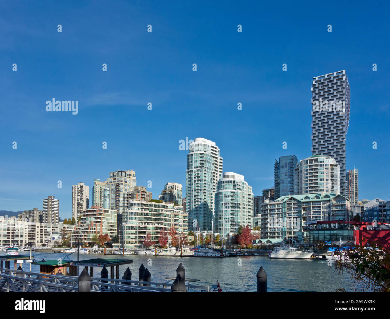 Highrise apartment buildings and condo towers on False Creek, Vancouver, British Columbia, Canada. Stock Photo