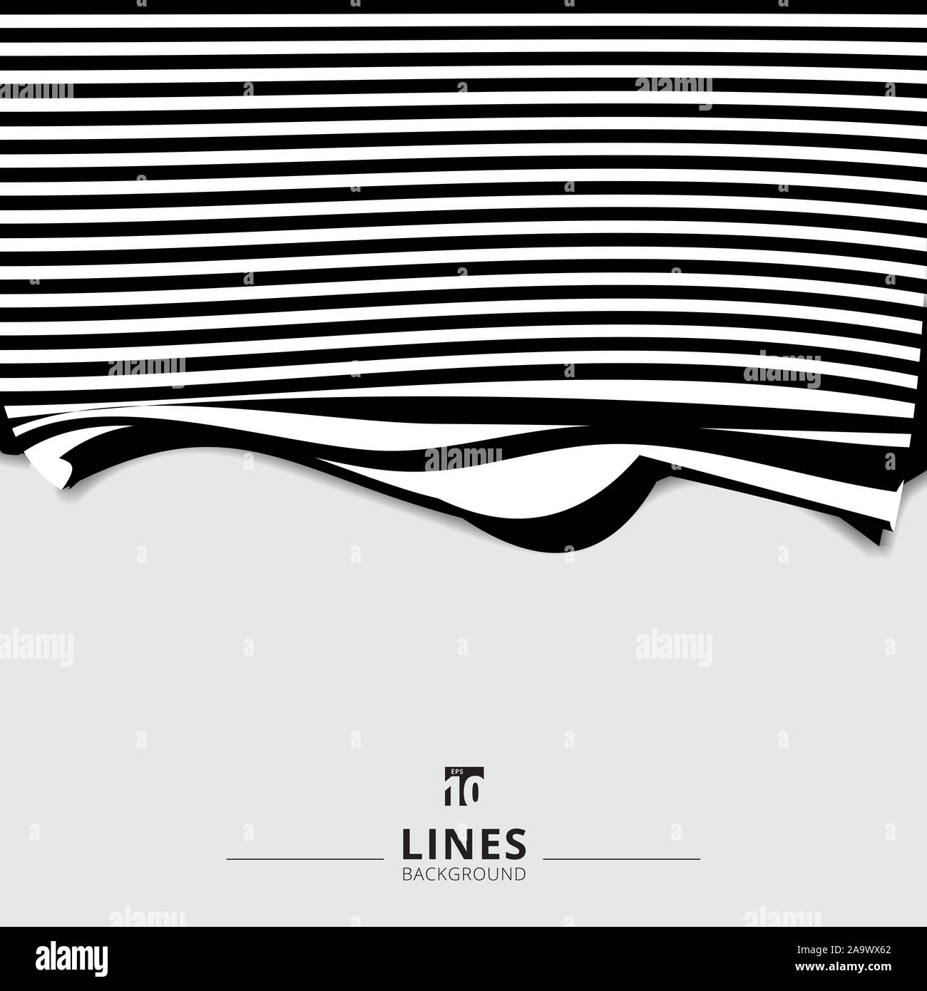 Abstract striped black and white curved line stripe wave background. Vector illustration Stock Vector