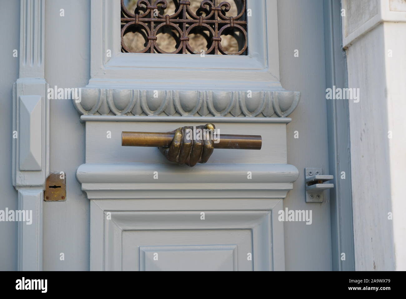 Door furniture on a fine building in Athens, Greece Stock Photo