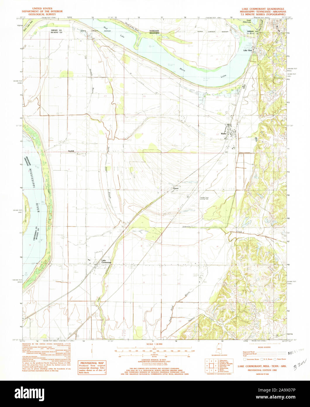 USGS TOPO Map Mississippi MS Lake Cormorant 335943 1982 24000