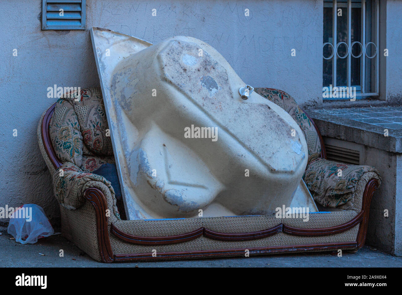 Old furniture left outside at Pristina in Kosovo Stock Photo Alamy