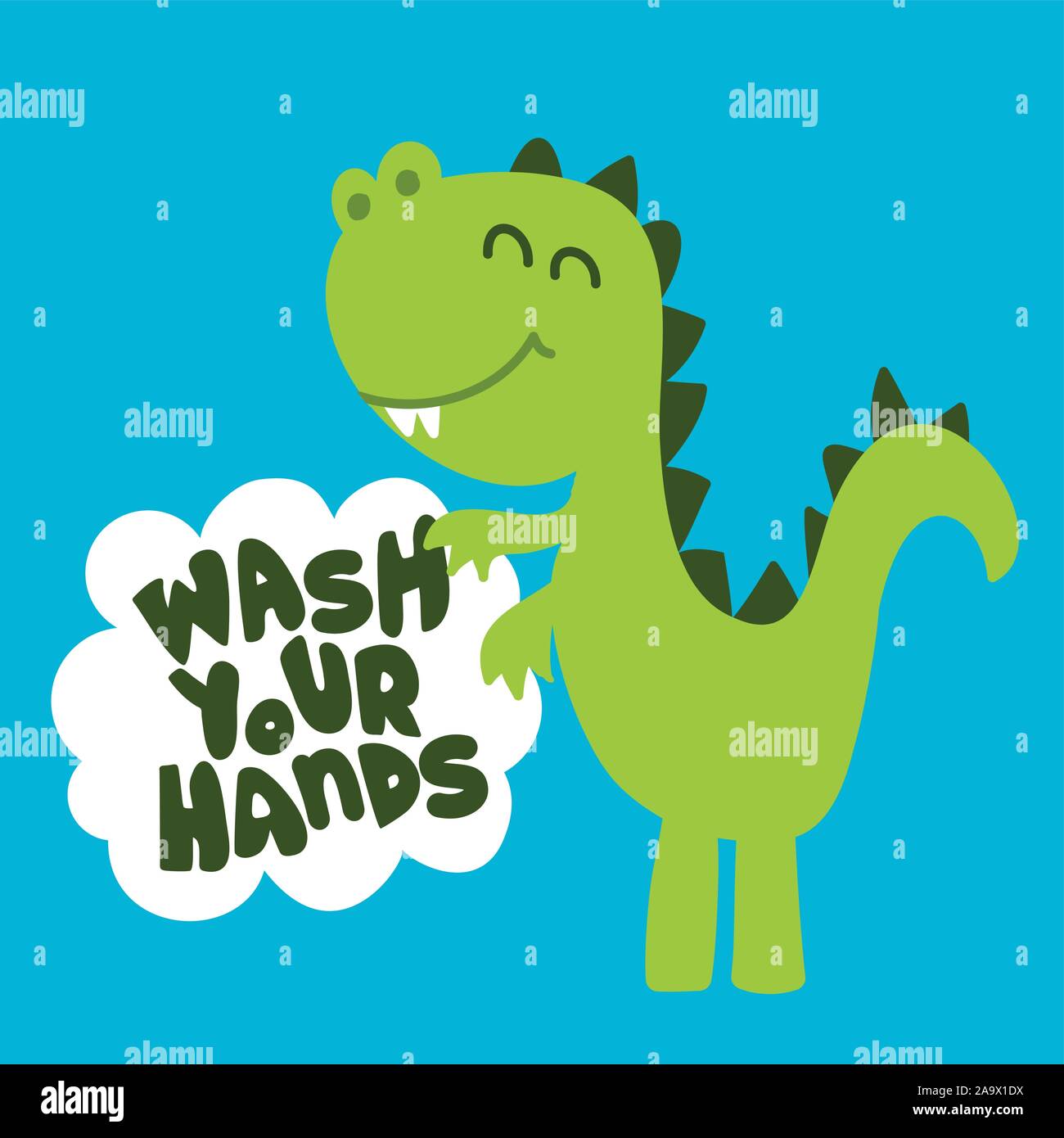 Wash Your Hands Funny Hand Drawn Doodle Cartoon T Rex Dino