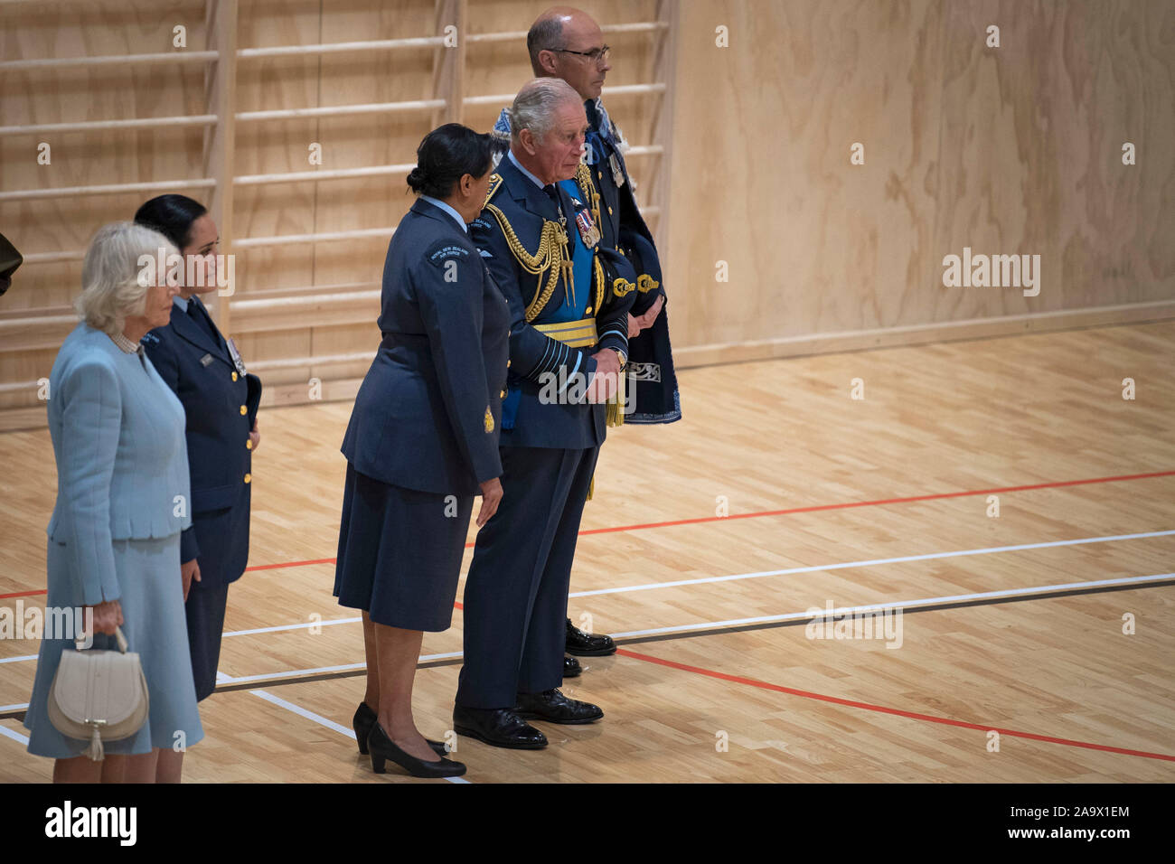 The Prince of Wales watches as the Haka is performed at the Queen's Colour ceremony at Whenuapai Royal New Zealand Air Force (RNZAF) base, on the second day of the royal visit to New Zealand. PA Photo. Picture date: Monday November 18, 2019. See PA story ROYAL Tour. Photo credit should read: Victoria Jones/PA Wire Stock Photo