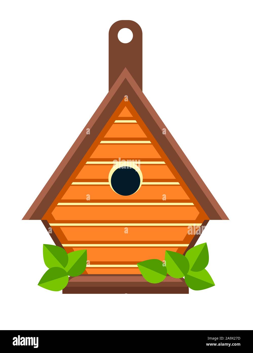 Birdhouse or nesting box isolated icon, handmade wooden construction Stock Vector