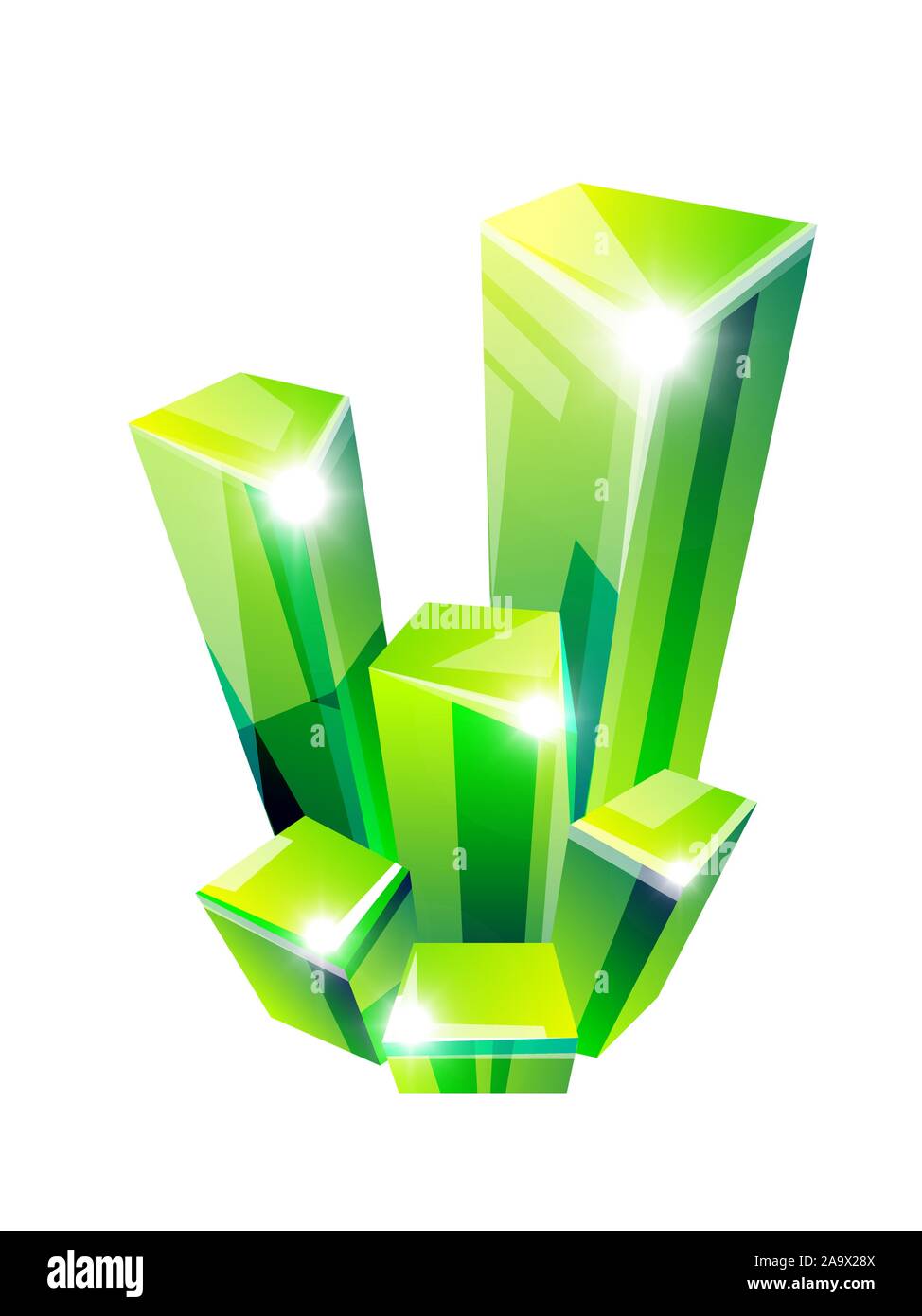 Gemstone, mineral or crystal isolated icon, green emerald Stock Vector