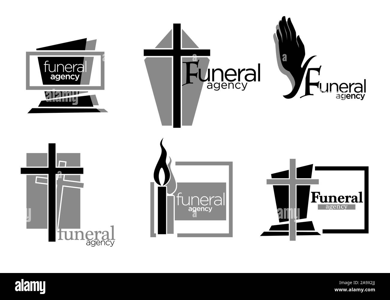 Interment and burial, funeral services agency isolated icons Stock