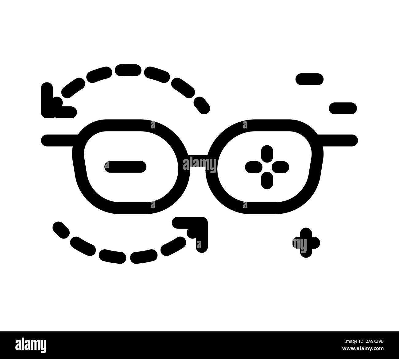 Eyesight glasses, plus and minus lenses, isolated line icon Stock ...