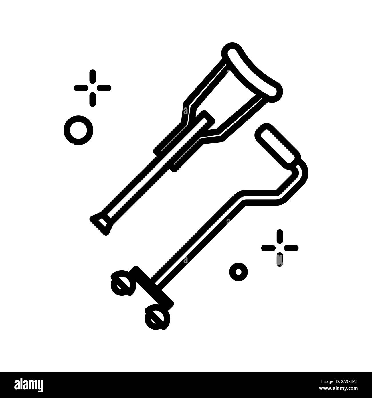 Cane and crutch isolated line icon, walking stick linear symbol Stock Vector