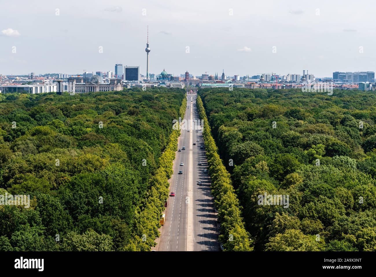 Aerial view of Tiergarten Park and main landmarks of city of Berlin