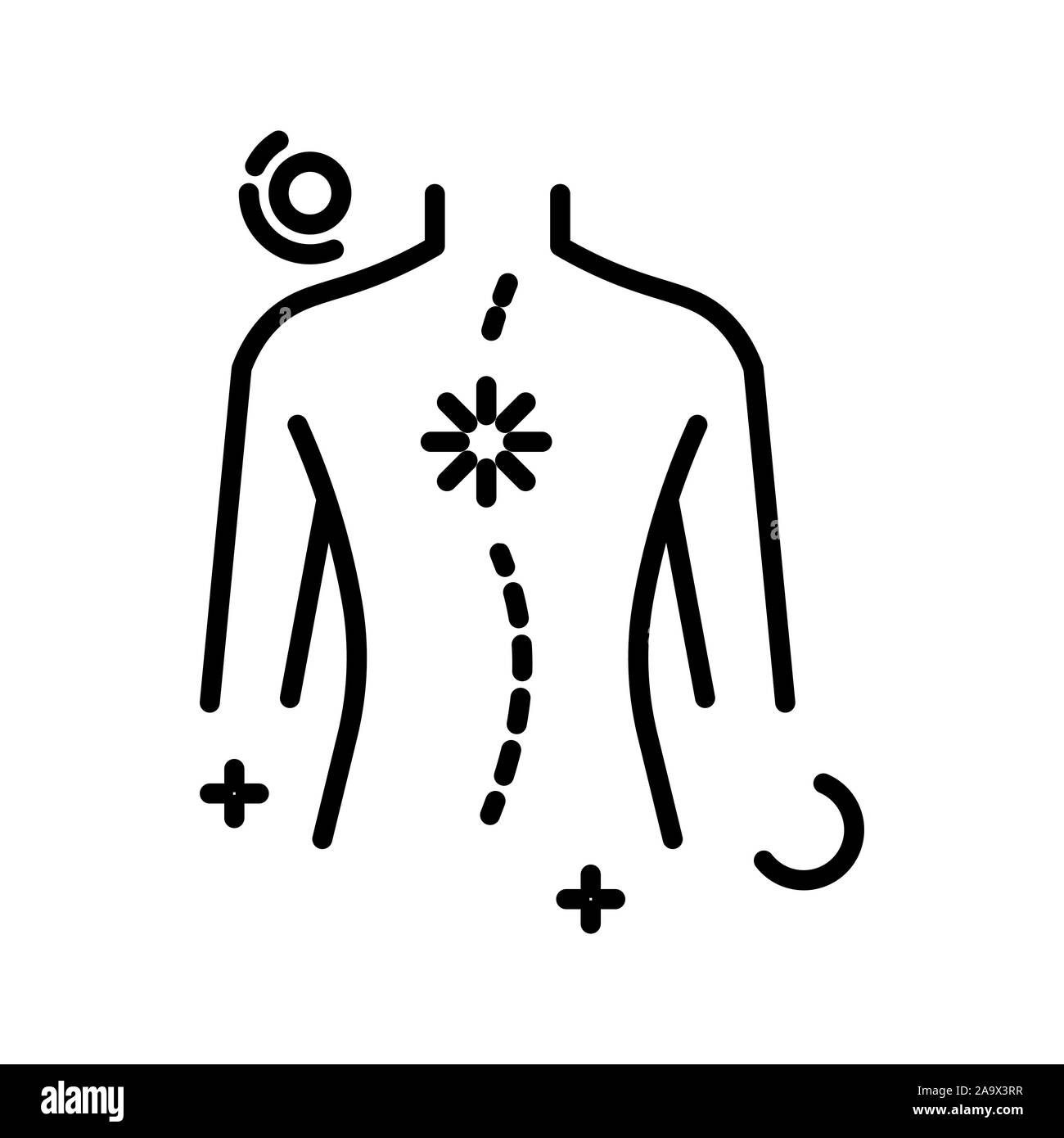 Spine curve, scoliosis disease, male back isolated line icon Stock Vector