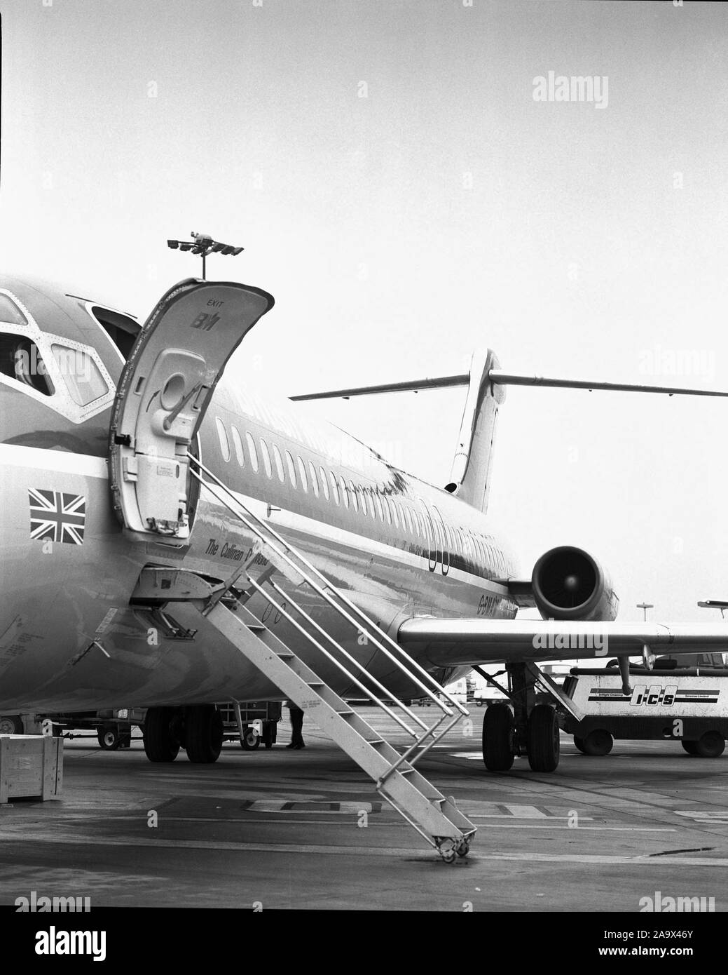 1988 British Midlands aircraft at Yeadon Airport, now Leeds Bradford, West Yorkshire, Northern England, UK Stock Photo