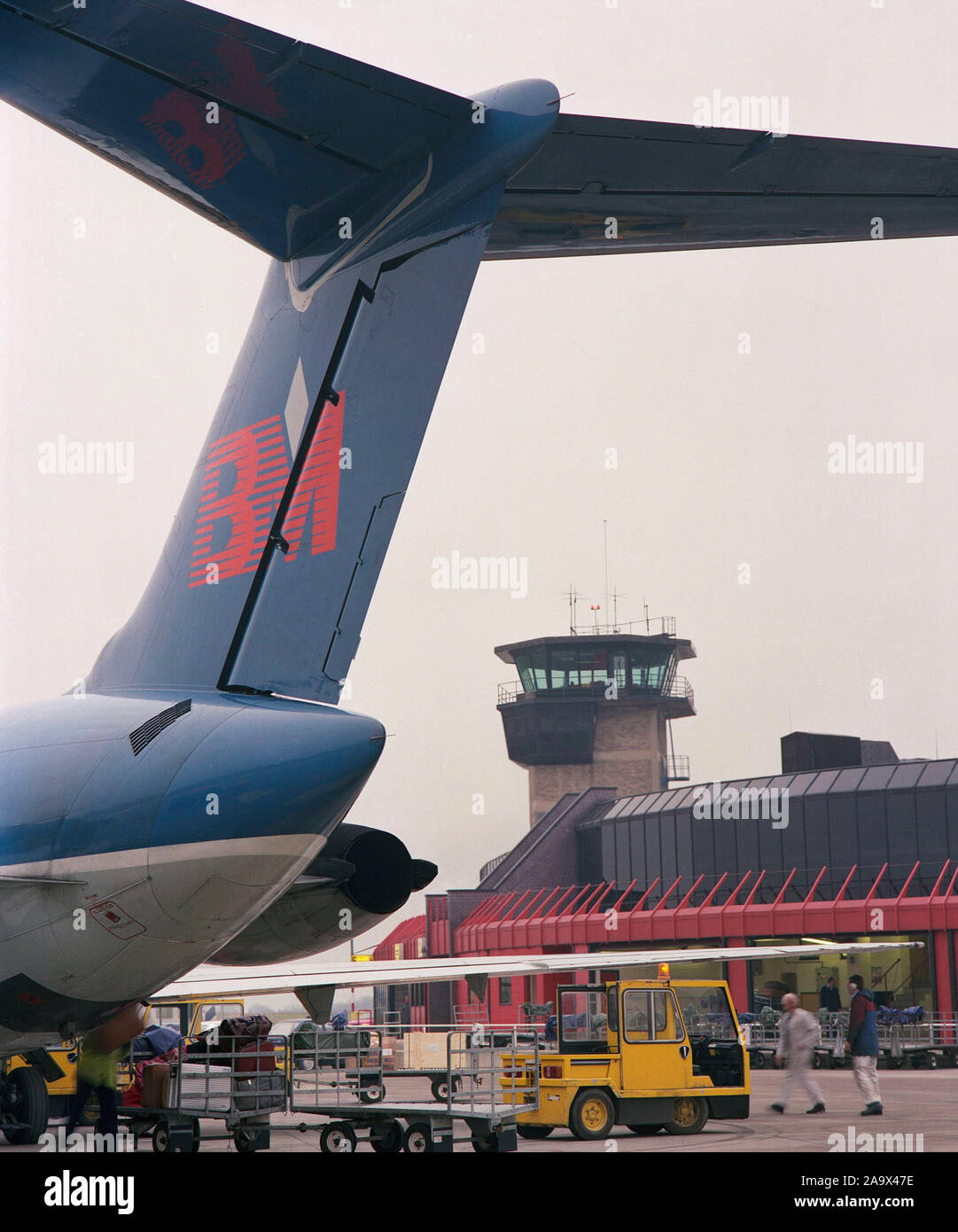 1988 British Midlands aircraft at Yeadon Airport, now Leeds Bradford, West Yorkshire, Northern England, UK Stock Photo