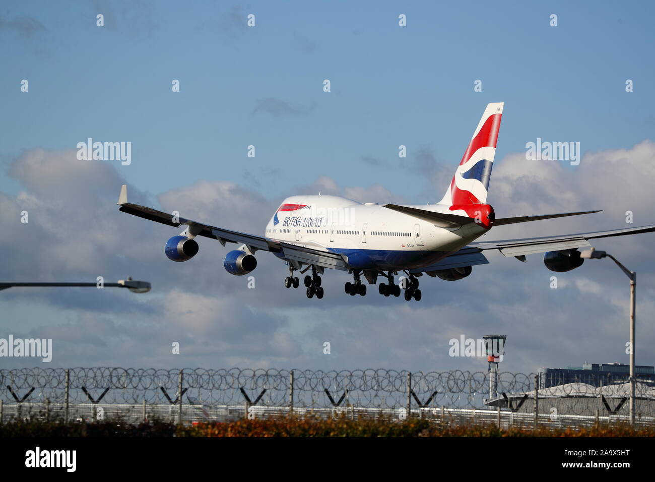 British Airways Boeing 747 G-CIVX landing at London Heathrow Airport, UK Stock Photo