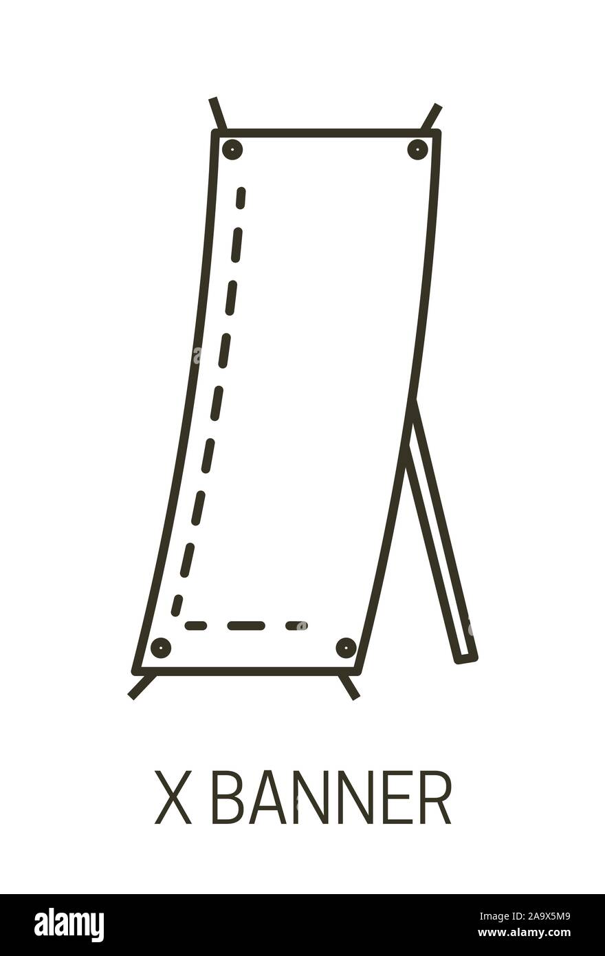 Promotional presentation stand, X banner isolated linear icon Stock