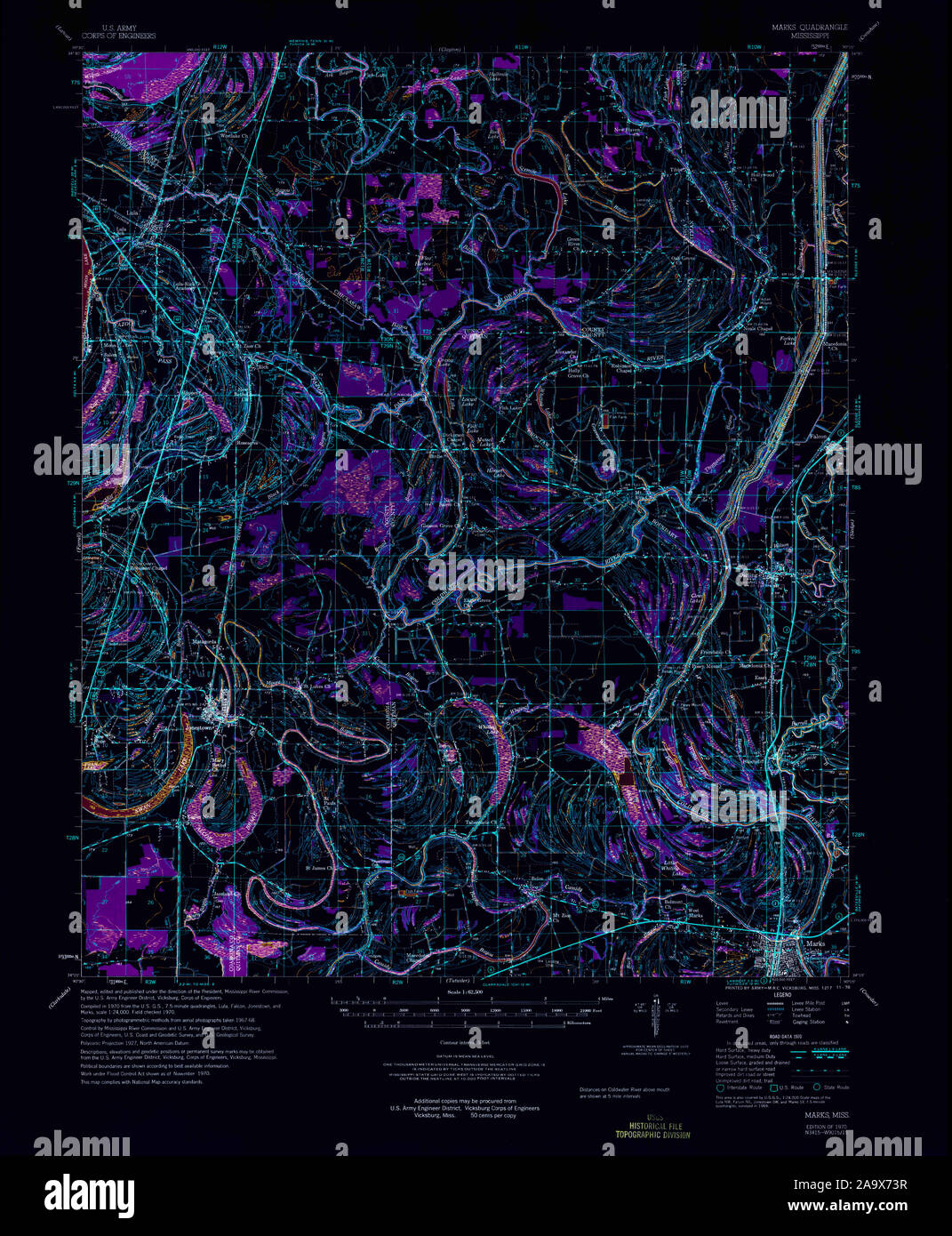 USGS TOPO Map Mississippi MS Marks 336971 1970 62500 Inverted