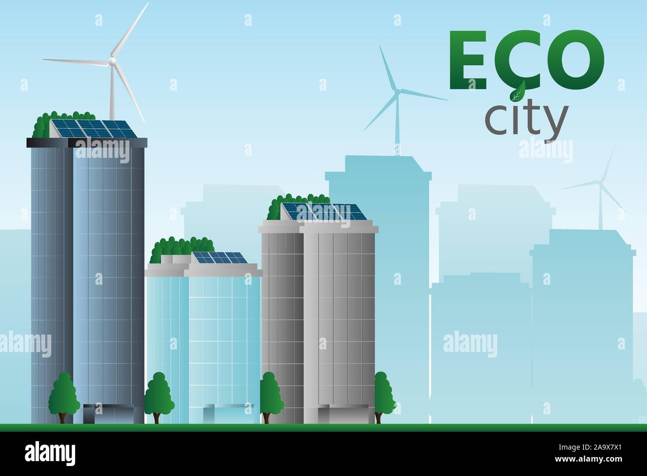 Eco city uses clean renewable energy. Vector illustration EPS10 Stock ...