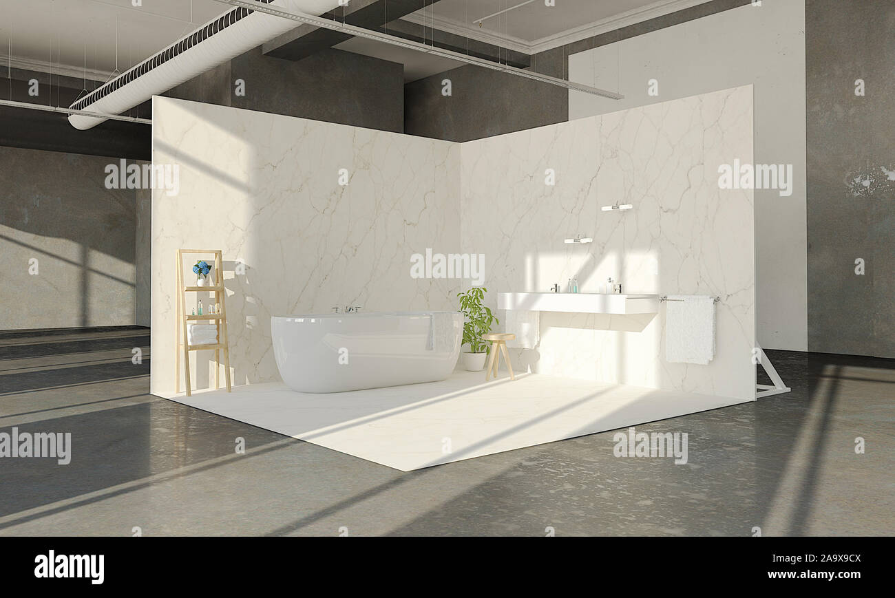 bathroom on a showroom 3d rendering interior hall Stock Photo