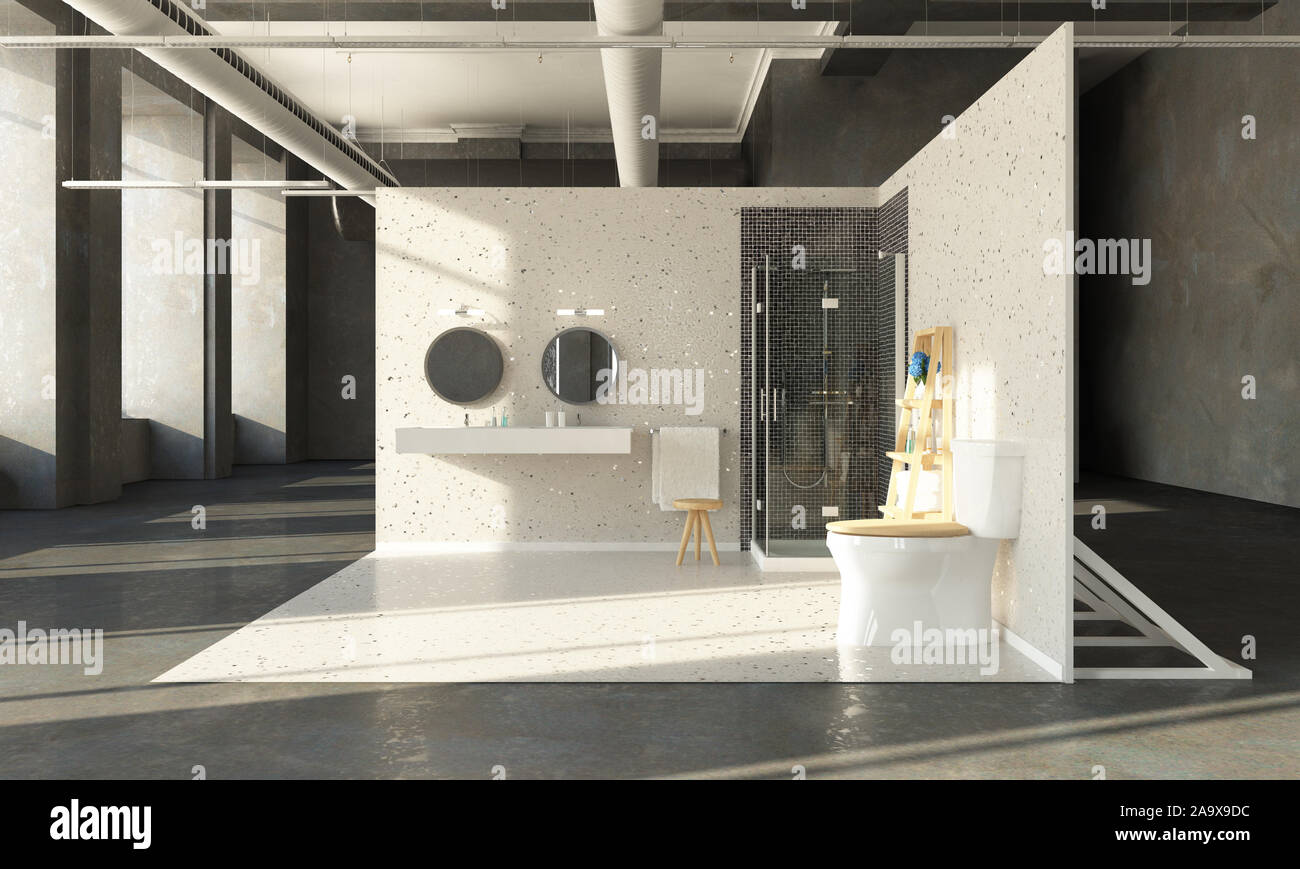 bathroom 3d rendering on showroom interior Stock Photo
