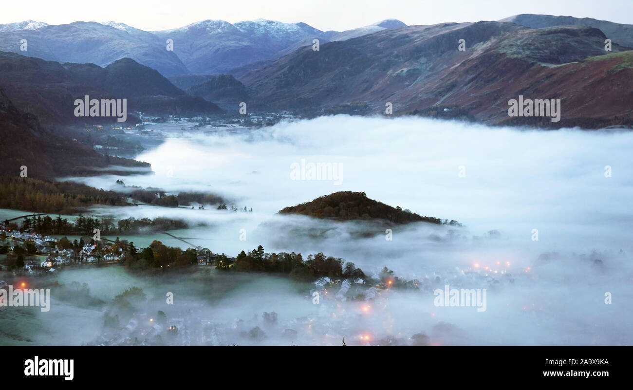 Mist caused by a temperature inversion over the town of Keswick in the