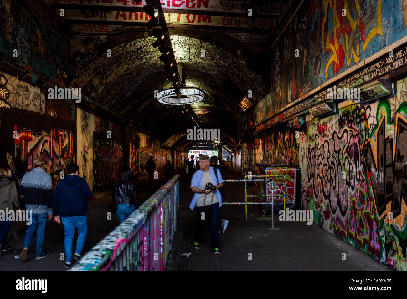 Street art in Leake Street Tunnel, Waterloo, London Stock Photo