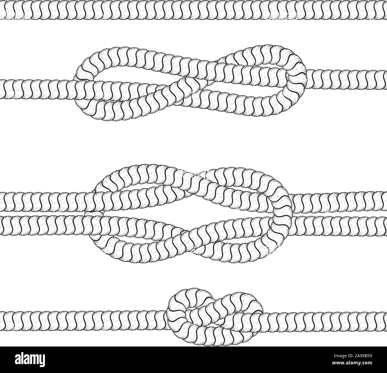 Rope knots. Black and white drawing Stock Vector