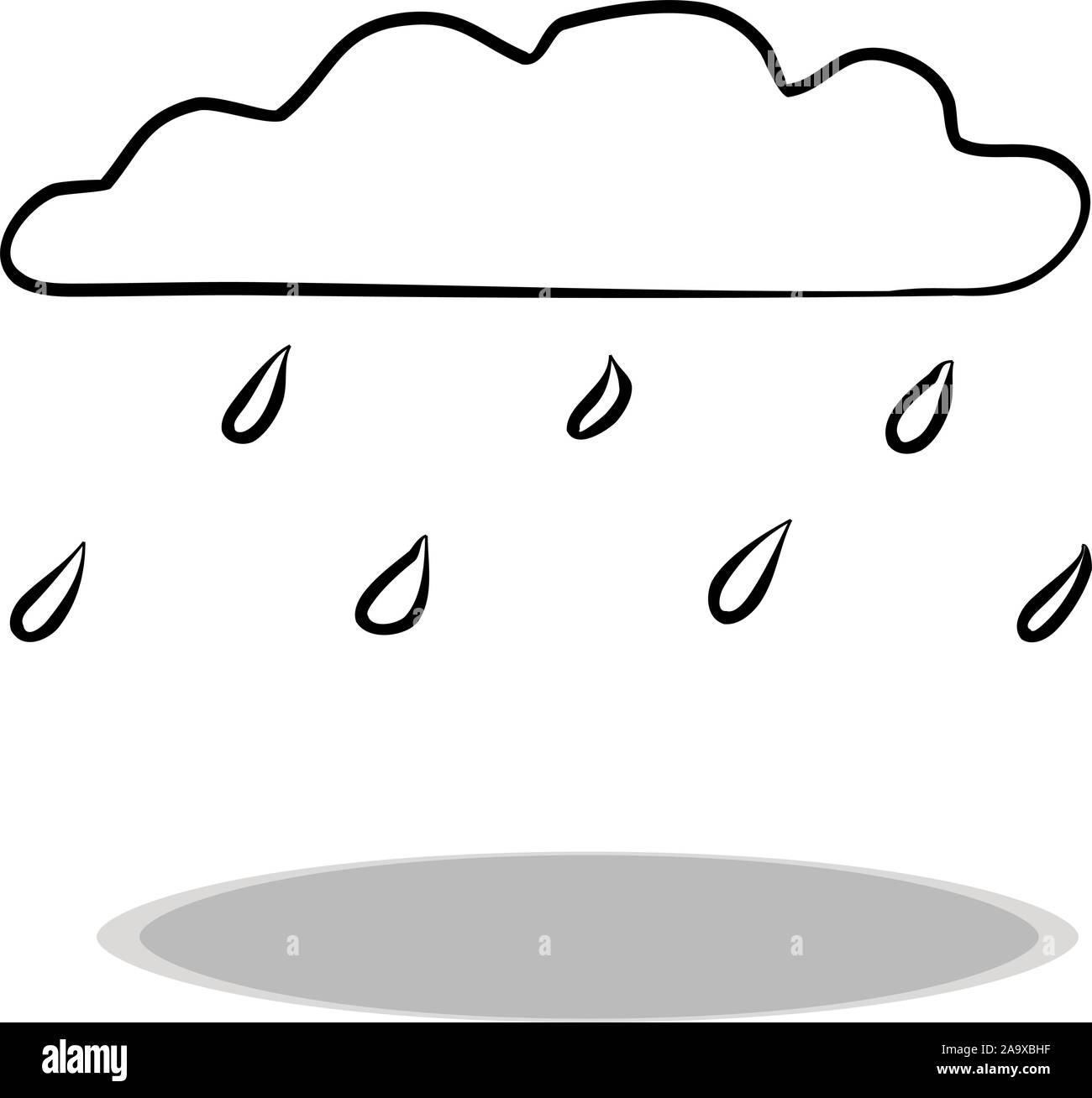 Rain icon on white background, flat design, hand drawing. Illustration cloud, contour of symbol Stock Vector
