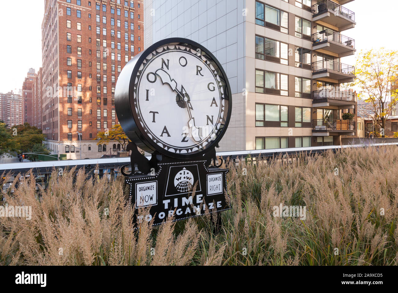 Ruth Ewan's Silent Agitator clock, The High Line, New York City, United States of America. Stock Photo