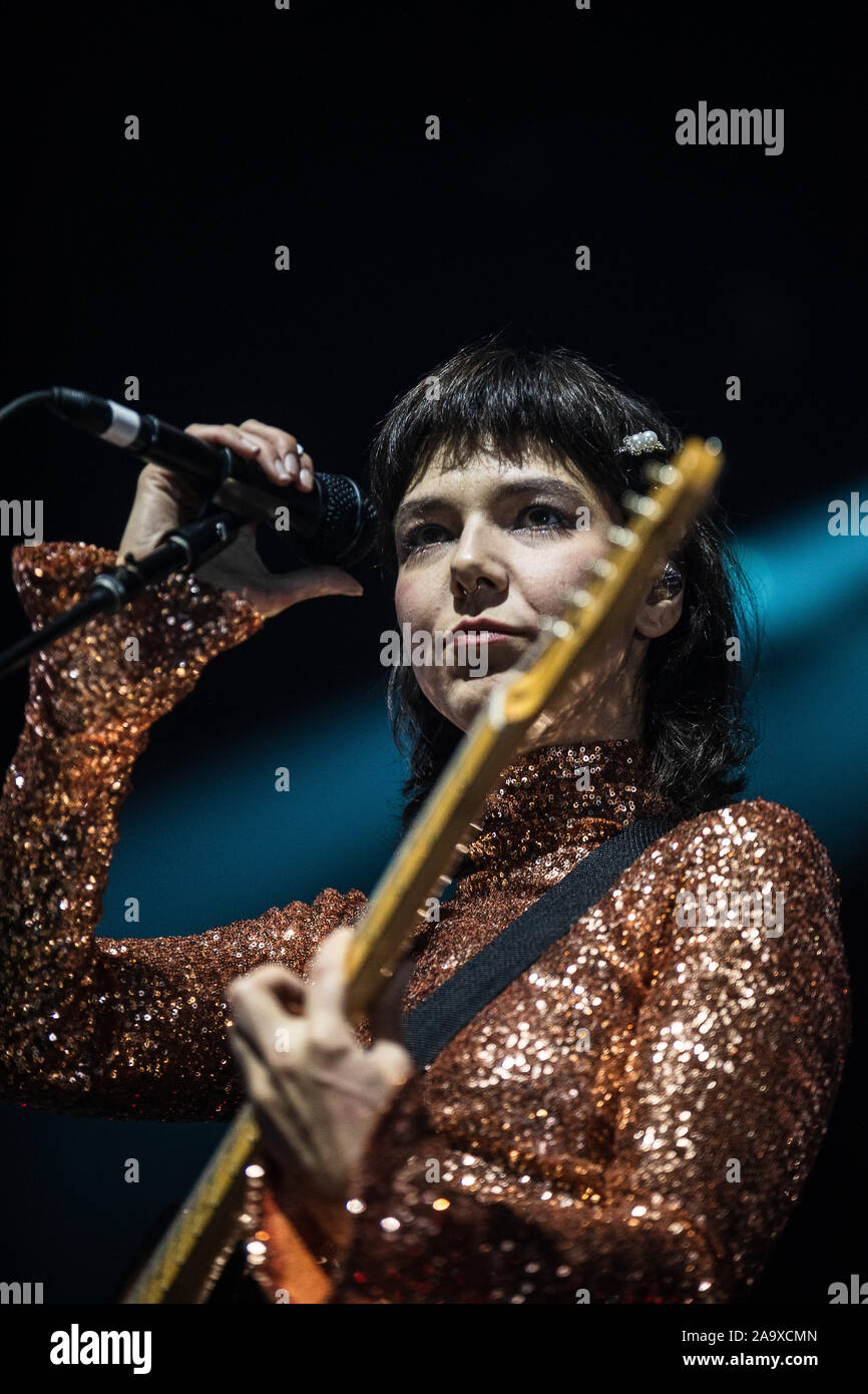 Copenhagen, Denmark. 16th, November 2019. The Icelandic indie pop band Of Monsters and Men performs a live concert at KB Hallen in Frederiksberg. Here singer and musician Nanna Bryndís Hilmarsdottir is seen live on stage. (Photo credit: Gonzales Photo - Peter Troest). Stock Photo