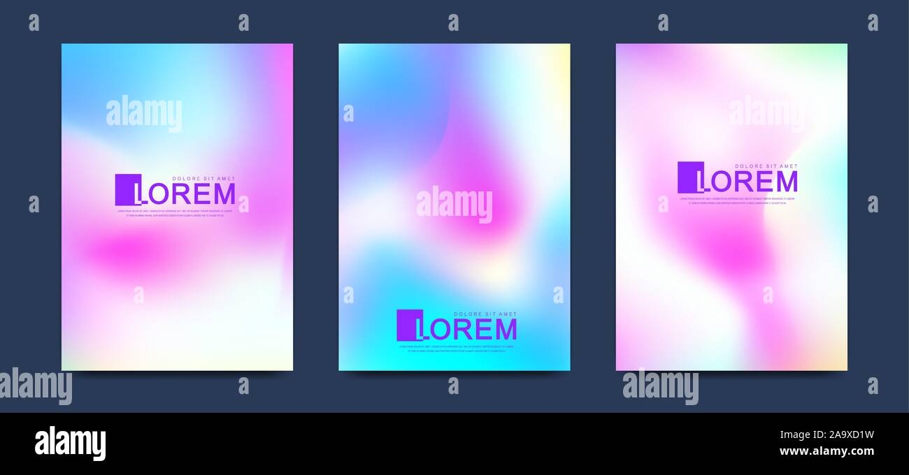 Modern vector set templates hologram gradient background. Trendy retro style holographic cover 80s, 90s. Minimal hologram gradient mesh for brochure Stock Vector