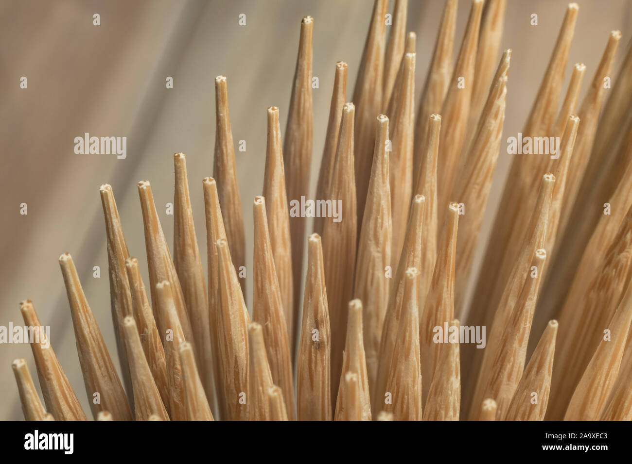 Close up beautiful wooden bamboo toothpicks background texture. Macro ...