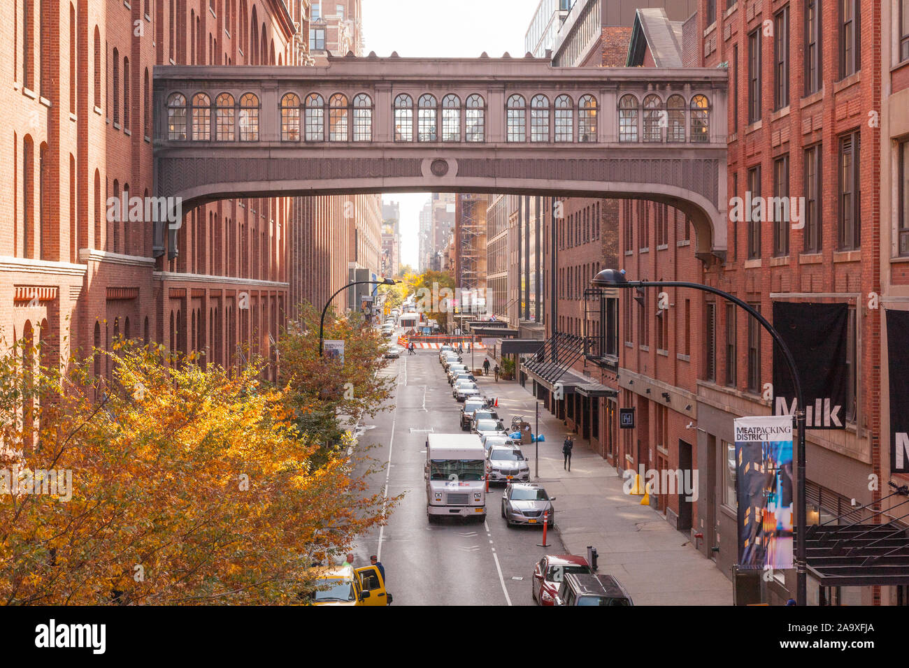 Skybridge or sky bridge photographed from the High Line, Chelsea Market
