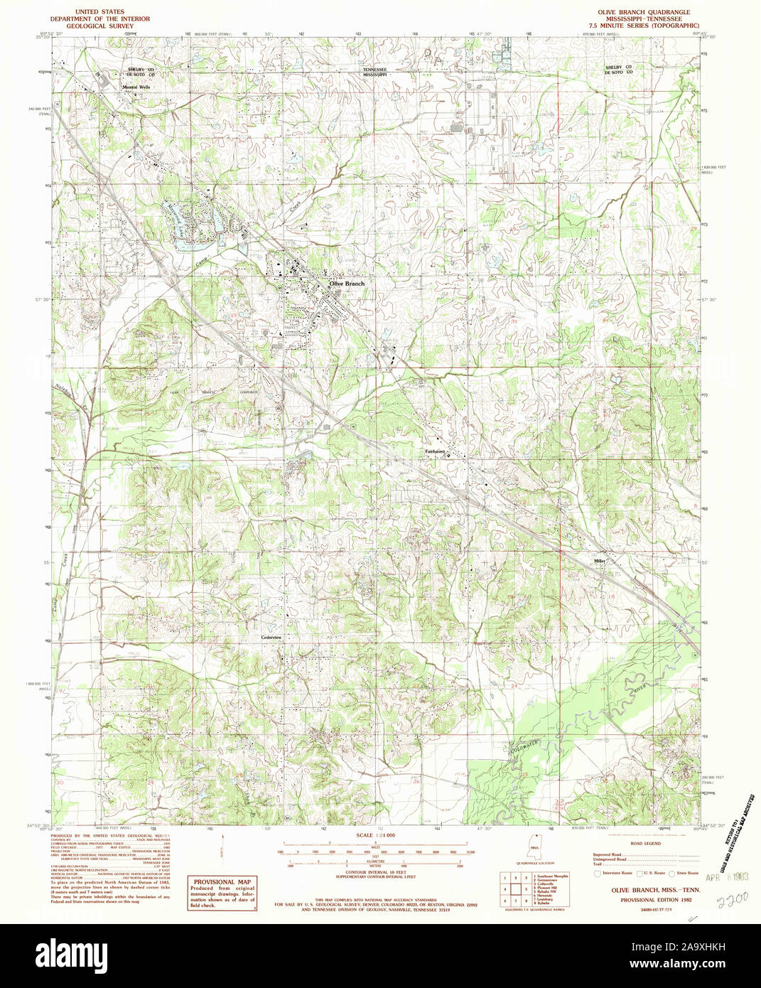 USGS TOPO Map Mississippi MS Olive Branch 336212 1982 24000 Restoration