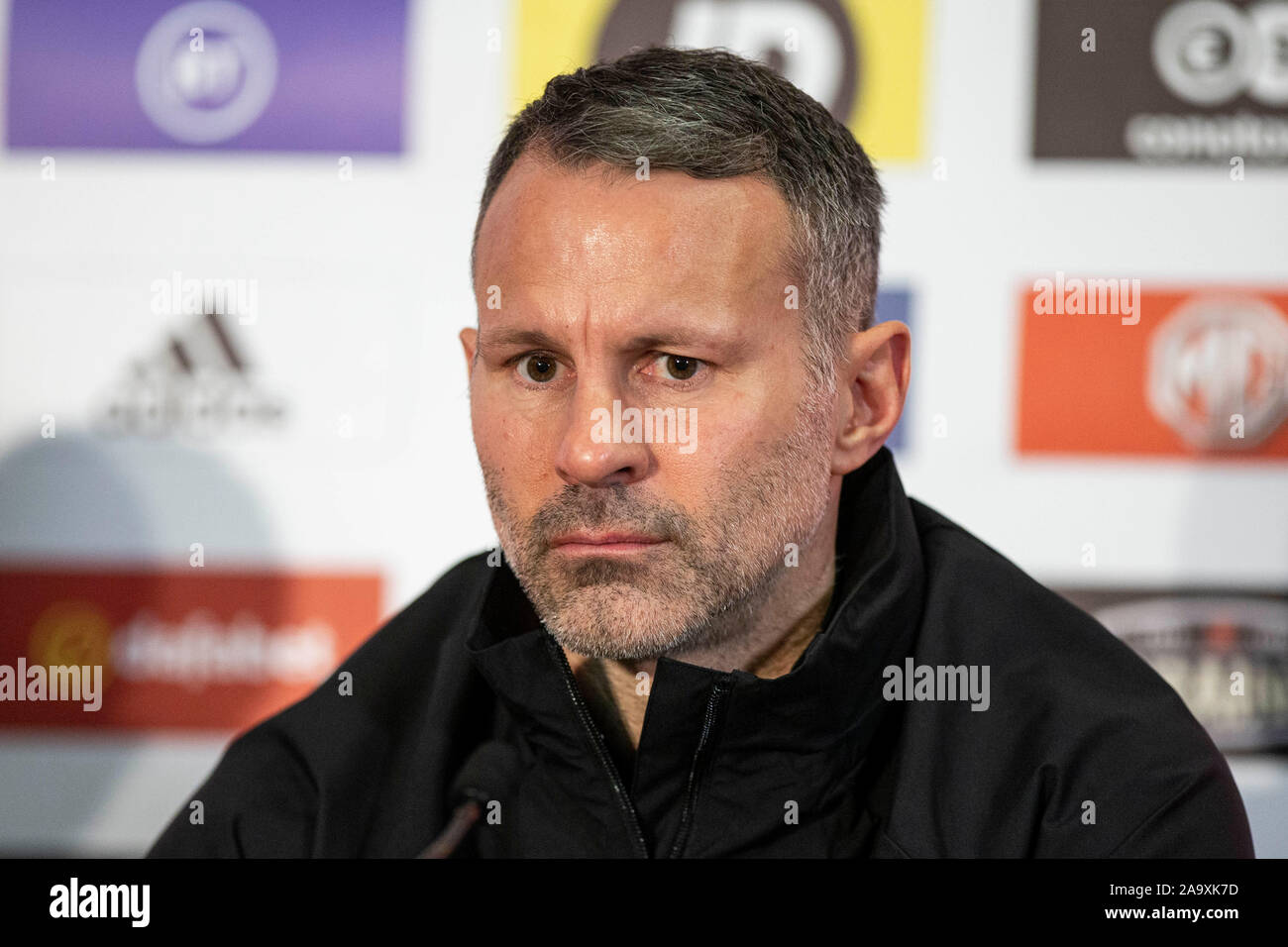 Hensol, Wales, UK, November 18th 2019. Team manager Ryan Giggs during a Wales national football team press conference at Vale Resort ahead of the side's final Euro 2020 group qualification match against Hungary. Credit: Mark Hawkins/Alamy Live News Credit: Mark Hawkins/Alamy Live News Stock Photo