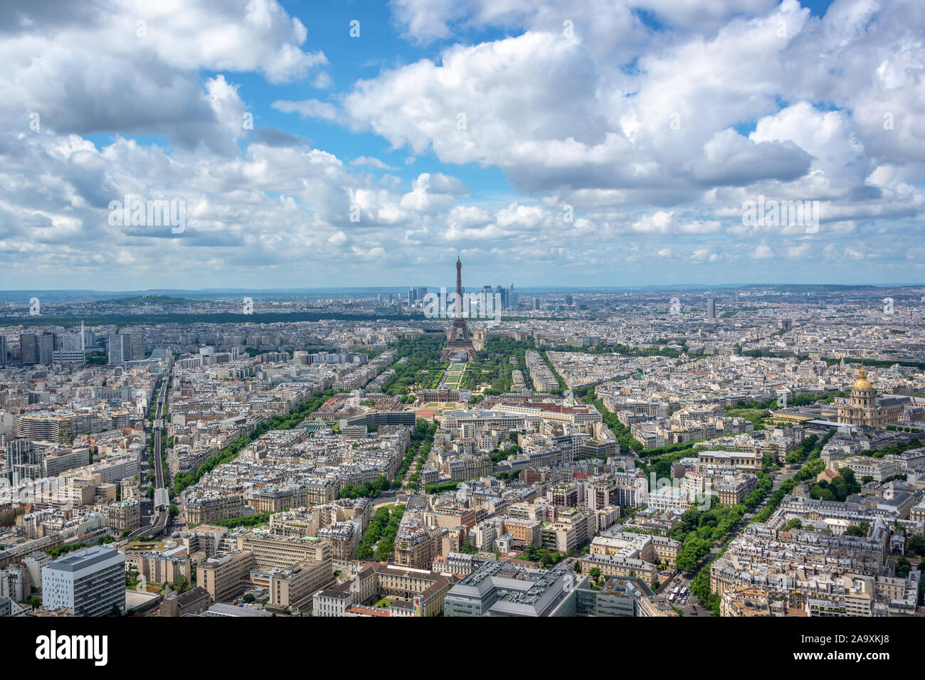 Aerial scenic view of Paris with the Eiffel tower, France and Europe city travel concept Stock Photo