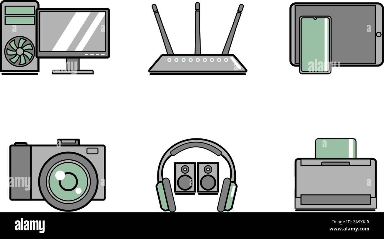 Modern computer equipment - set of simple colored vector icons Stock Vector