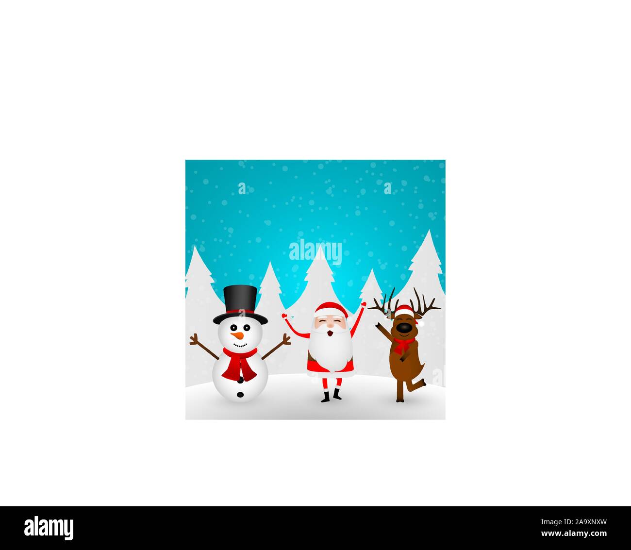 Cartoon funny santa claus, reindeer and snowman dancing in isolation ...