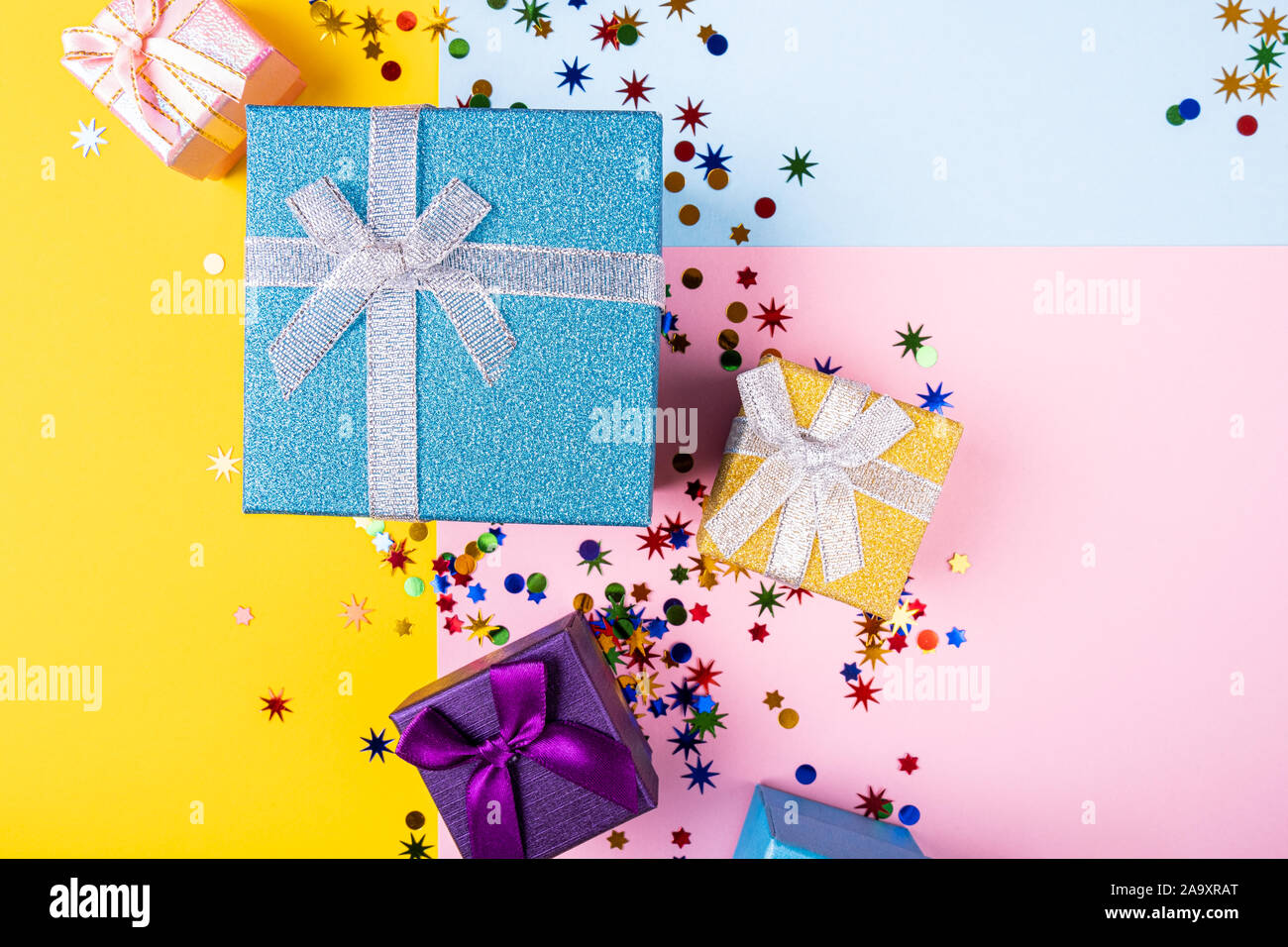 Festive background with colorful gift presents Stock Photo