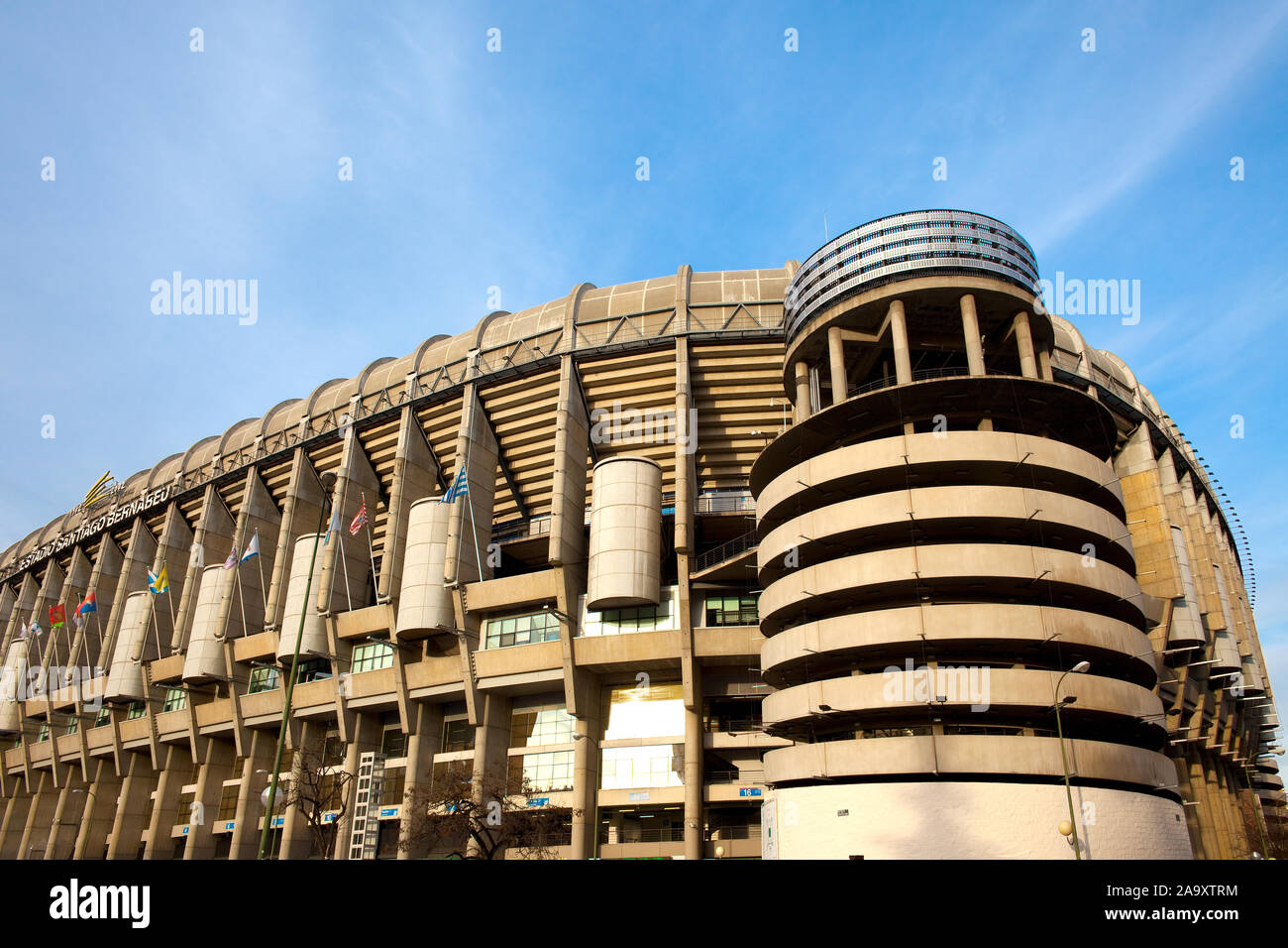 Madrid, Spain - Facade of Santiago Bernabeu Stadium, home for Real Madrid soccer team. Stock Photo